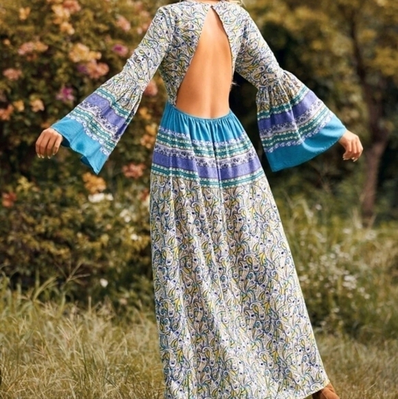 WESTERN/ GYPSY PAISLEY MAXI DRESS - Picture 3 of 12